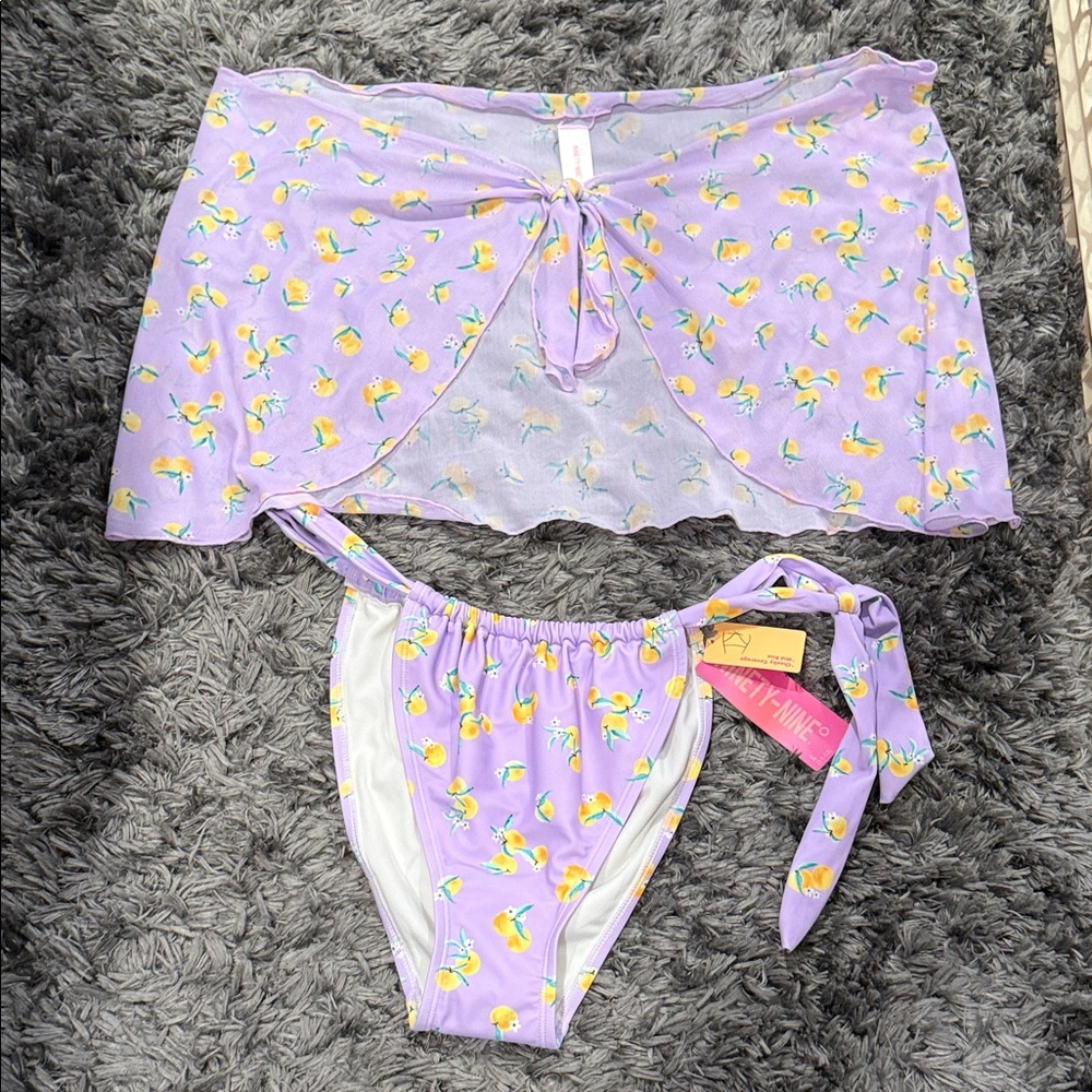 Purple Floral Women's Bikini bottom & Sarang  Set